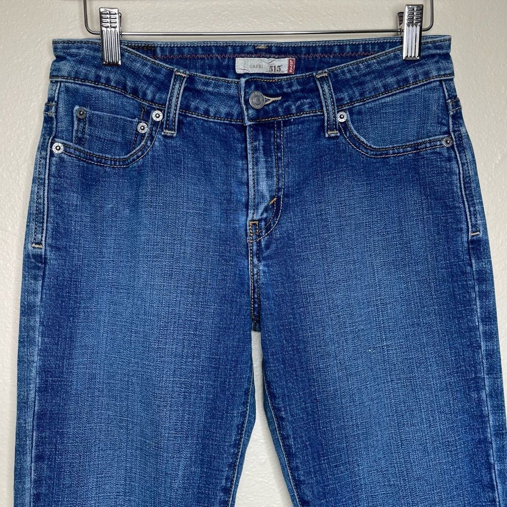 Levis 515 Capri Jeans Blue Denim Mid Rise Sewn Cuff Cotton Spandex Womens Size 4 - Picture 3 of 12